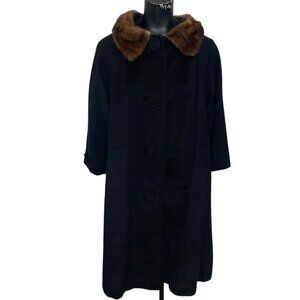 Vintage Forstmann Wool and Fur Collar Aline Coat in Black Size Large